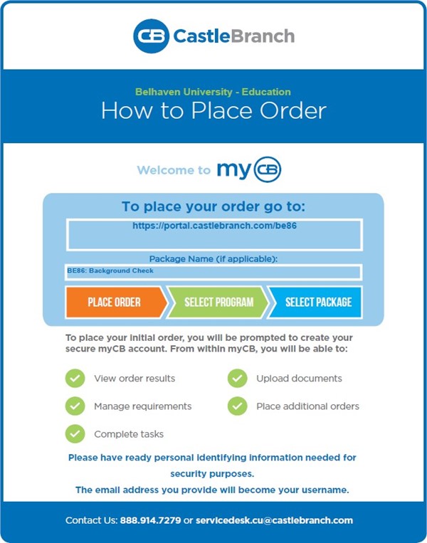 Image of how to place an order for a background check. Information in the section.